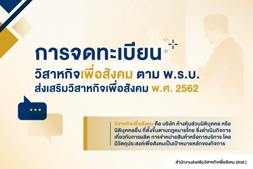การจดทะเบียนวิสหากิจเพื่อสังคม ตาม พ.ร.บ. ส่งเสริมวิสาหกิจเพื่อสังคม พ.ศ. 2562